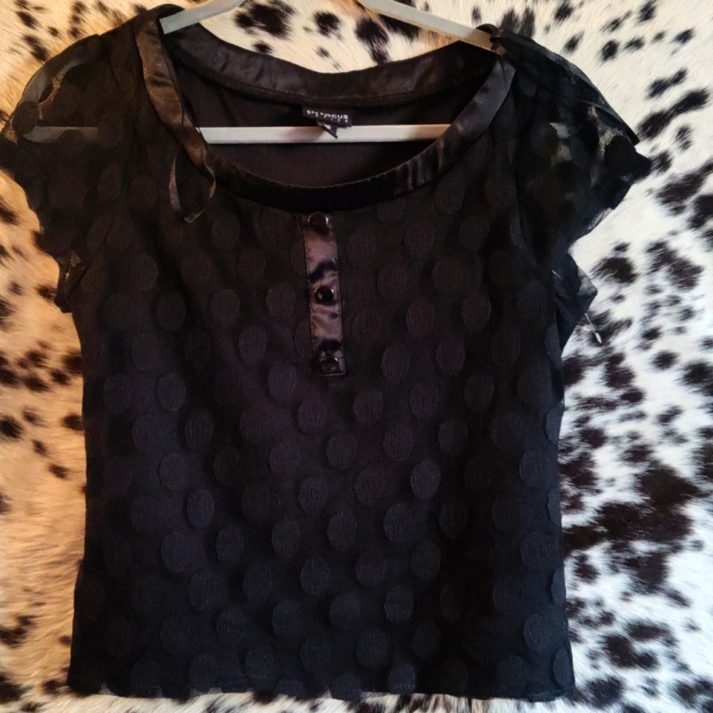 Size 12p (for petite) black sheer shortcut top
